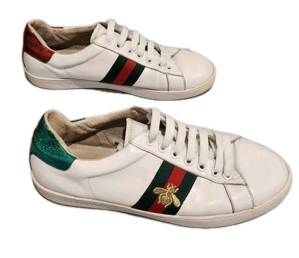 Gucci Ace Low-Top White Leather Bumblebee Sneakers White 40EU/8US Wom/6.5US Men